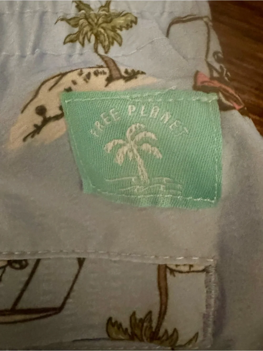 Free Planet Men’s Light Blue Golf Cart & Palm Print Swim Trunks- Medium